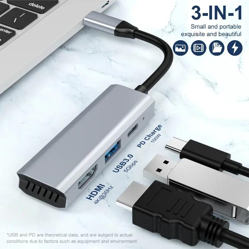 USB  4K HD , TYPE-C-HD 3-in-1 USB-C-HD  4K Ʈ Ȯ, MaBook Pro Ar M2 M1, usb3.0 PD